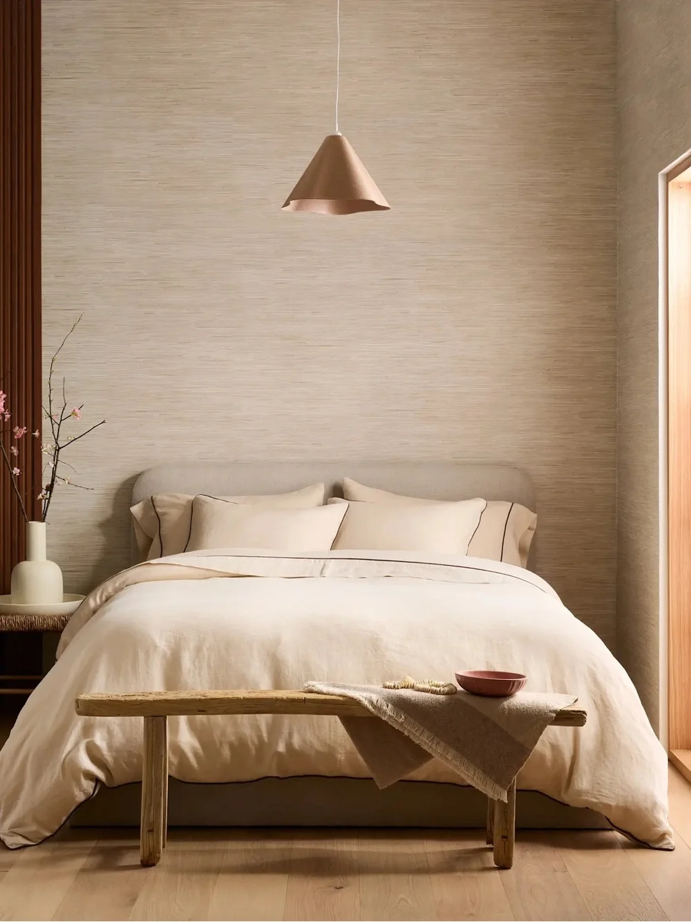 Quince European Linen Piped Duvet Cover Set Oat/Espresso Full/Queen